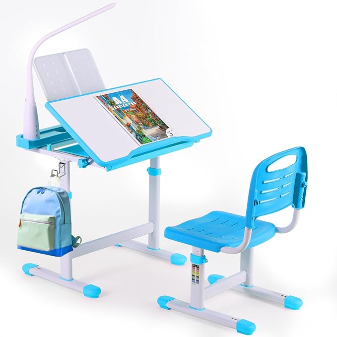 ™Flexidy | שולחן לימוד פונקציונלי – גובה מתכוונן, מתקן ספרים, וו מתכת, לבנים ובנות